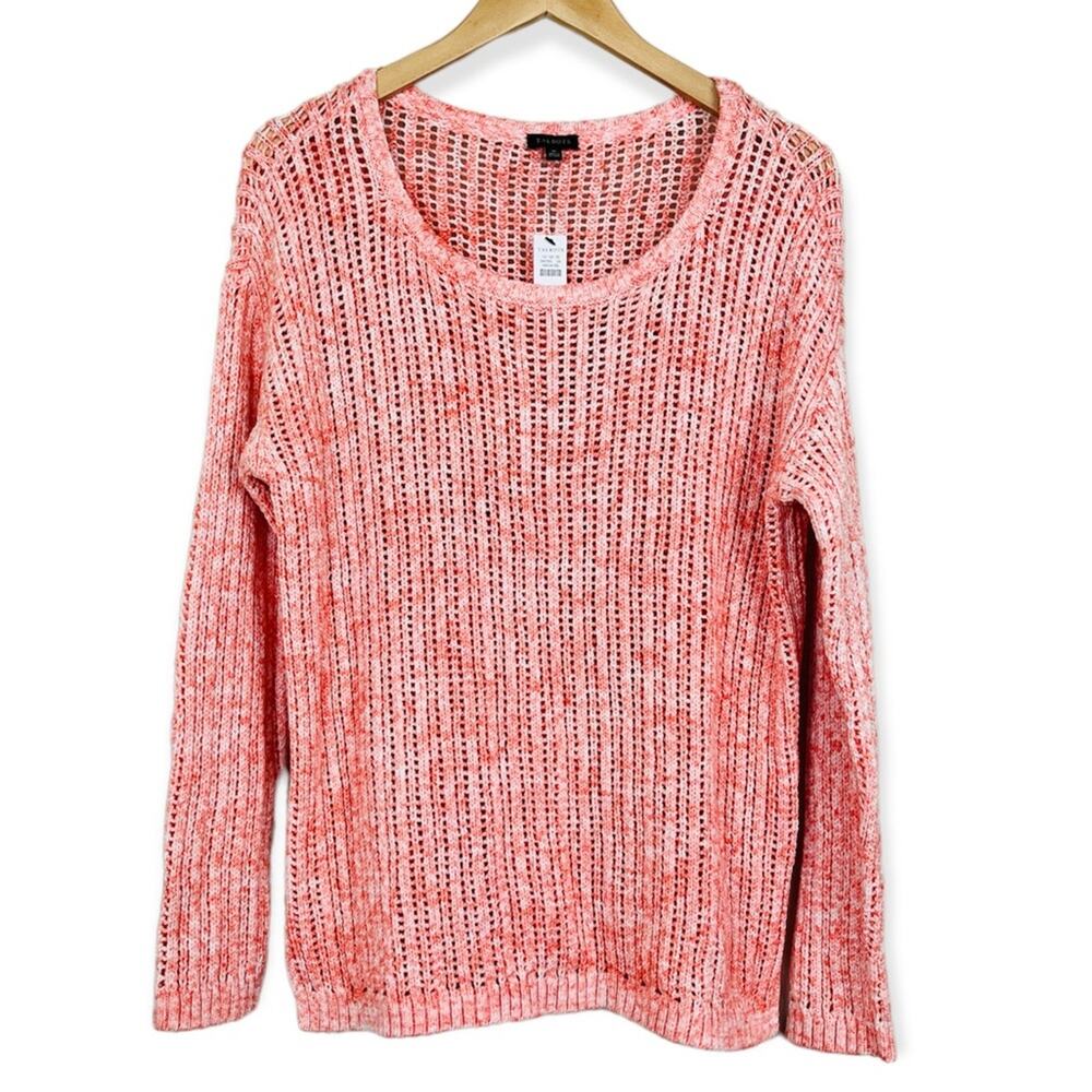 TALBOTS Coral Space Dye Open Knit Long Sleeve Crewneck Sweater MEDIUM $80 New